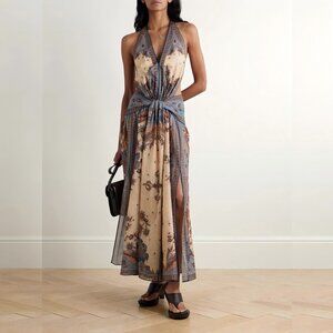 ZIMMERMANN The Ascension Plunge Halter Cotton Long Dress